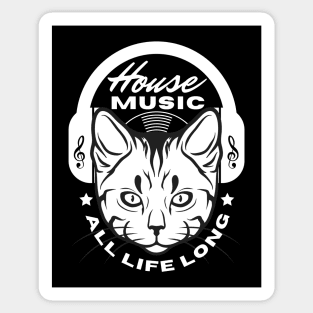 HOUSE MUSIC  - Headphone Cat  (White) Sticker